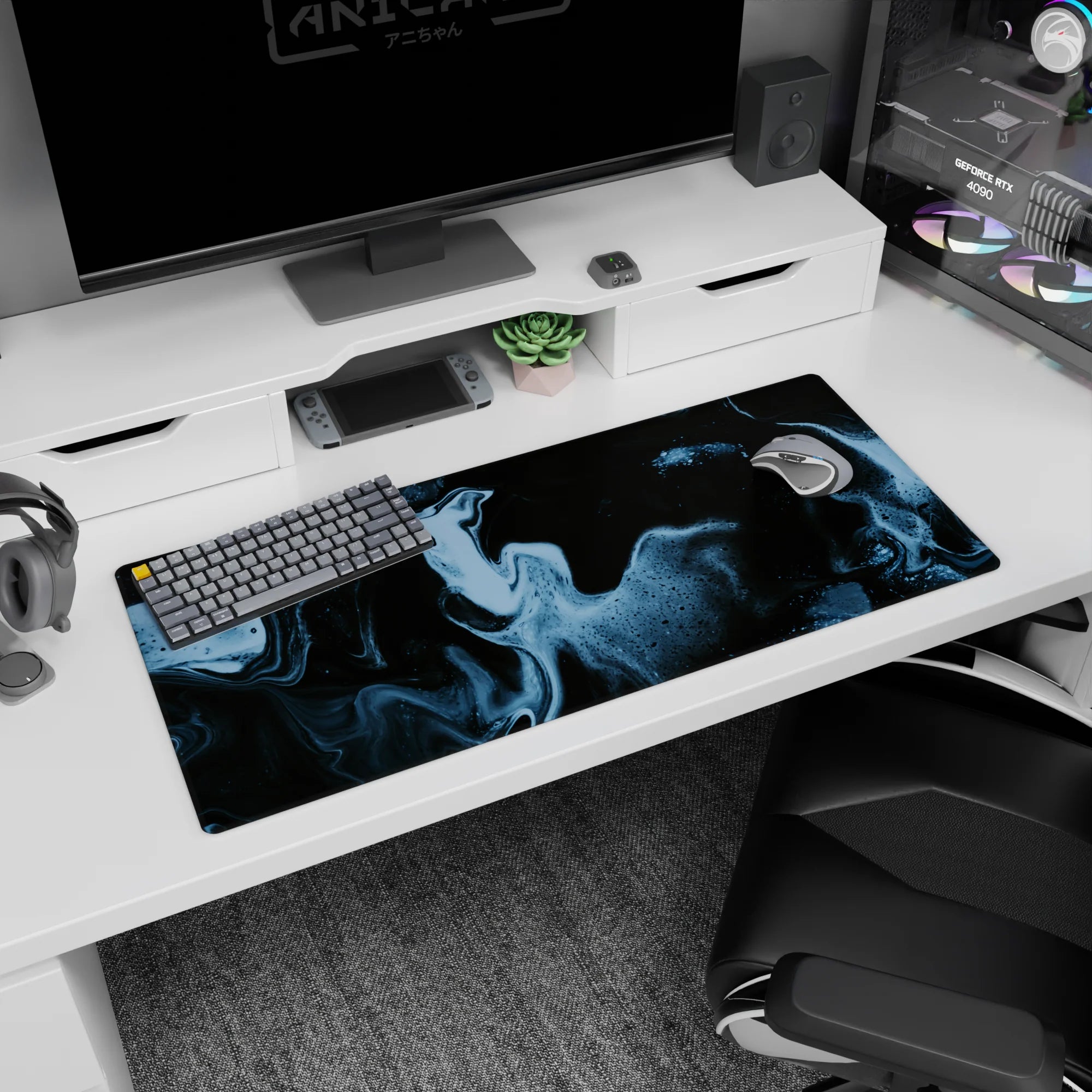 Abstract Deskmat | Mousepad | Deskpad - Dark Marble - AniChan