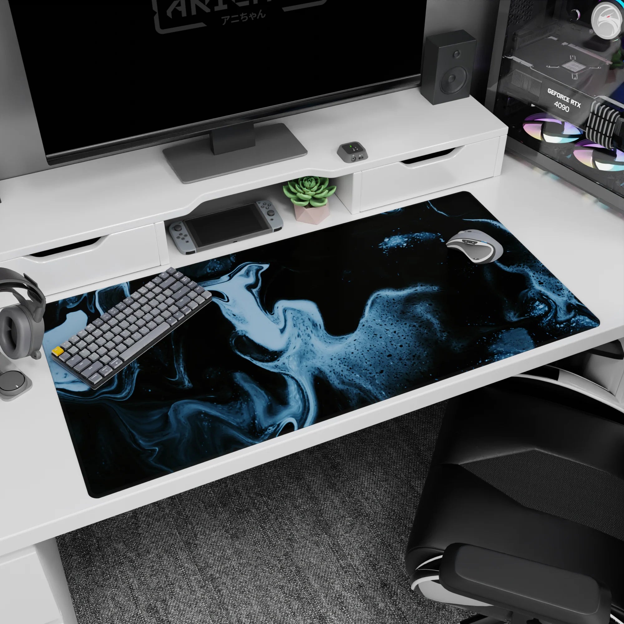 Abstract Deskmat | Mousepad | Deskpad - Dark Marble - AniChan