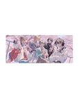 28x12 inches anime mouse pad with five stylish boys at a café hangout, iced drinks and spring petals.