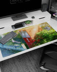 40x20 inches anime desk pad showing a vine-covered red post box in warm sunbeams on a quiet road.