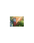 Classic anime mouse pad 14x10 inches with red Japanese post box, vines, sunbeams, and street signage.