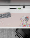 36x16 inches pastel pink and teal anime desk pad, soft kawaii mood with rainbow obi accents.