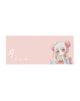 28x12 inches anime girl mouse pad with chibi kimono, Tsuki 月 script, pastel background and stars.