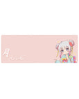 32x12 inches anime girl mouse pad with chibi kimono, Tsuki 月 lettering, stars, and pastel background.