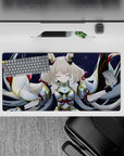 32x16 inches anime mouse pad in deep navy and gold with calming cyan gem glows and smooth glide.