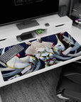 40x20 inches desk pad featuring a silver-haired anime girl with closed eyes, ribboned sleeves over stars.