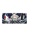 28x12 inches anime girl mouse pad with celestial guardian art, silver hair and wing-like ribbon sleeves.