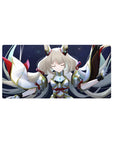32x16 inches anime girl mouse pad with silver-haired celestial guardian and ribboned wing sleeves on starry navy.