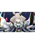 Anime girl desk pad 40x20 inches with celestial guardian art, wing-like sleeves, navy starfield, gold trim.