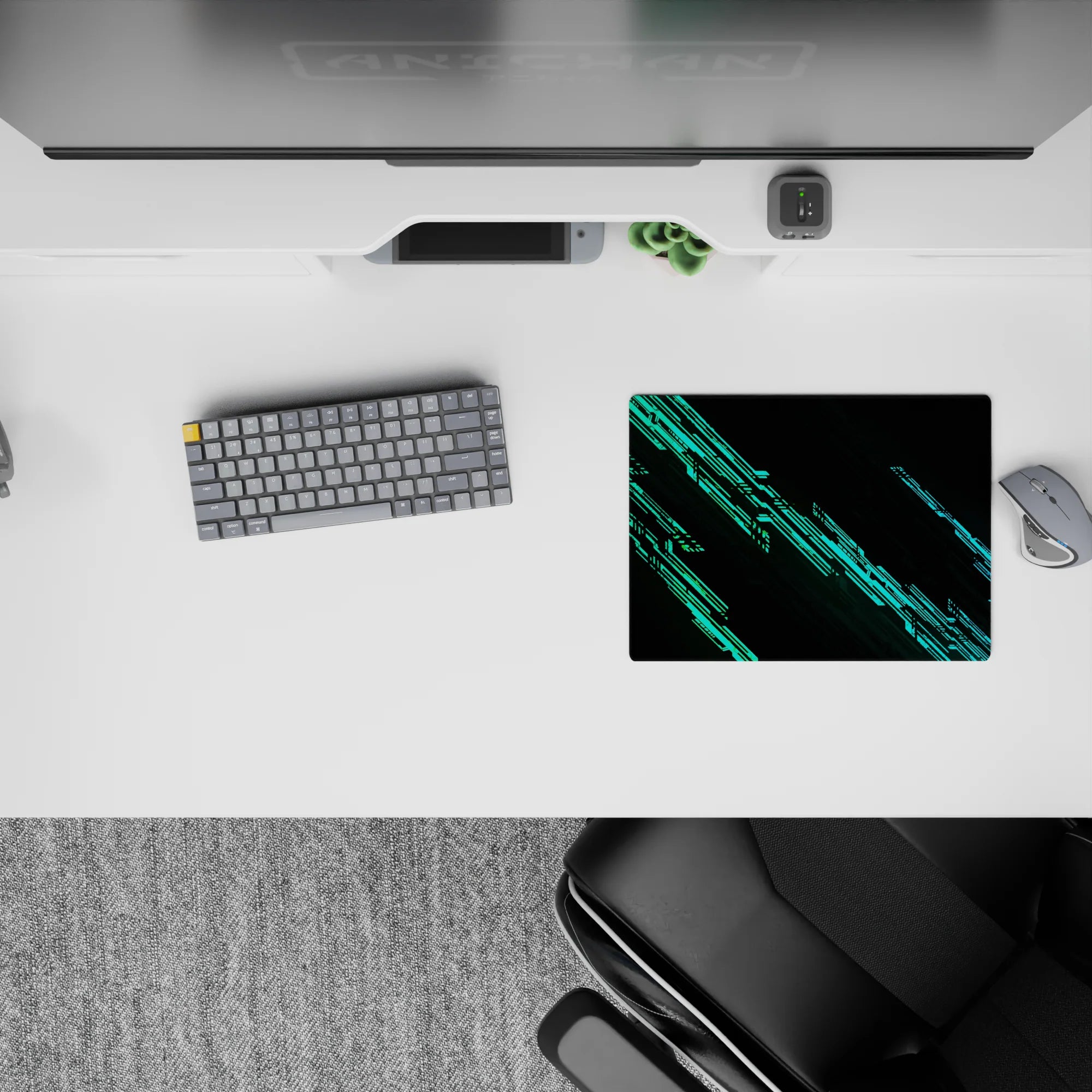 Abstract Deskmat | Mousepad | Deskpad - Neon Data Surge - AniChan