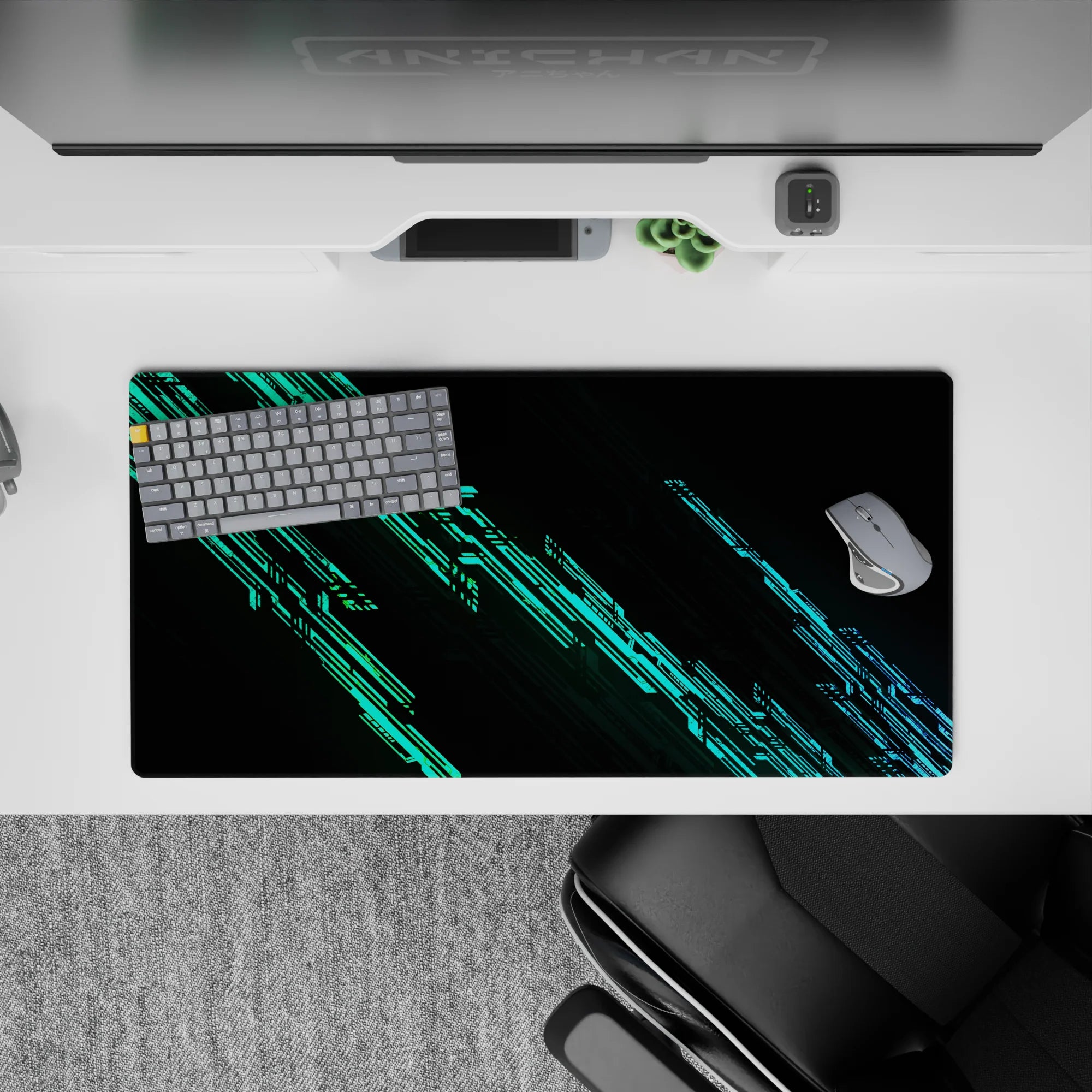 Abstract Deskmat | Mousepad | Deskpad - Neon Data Surge - AniChan