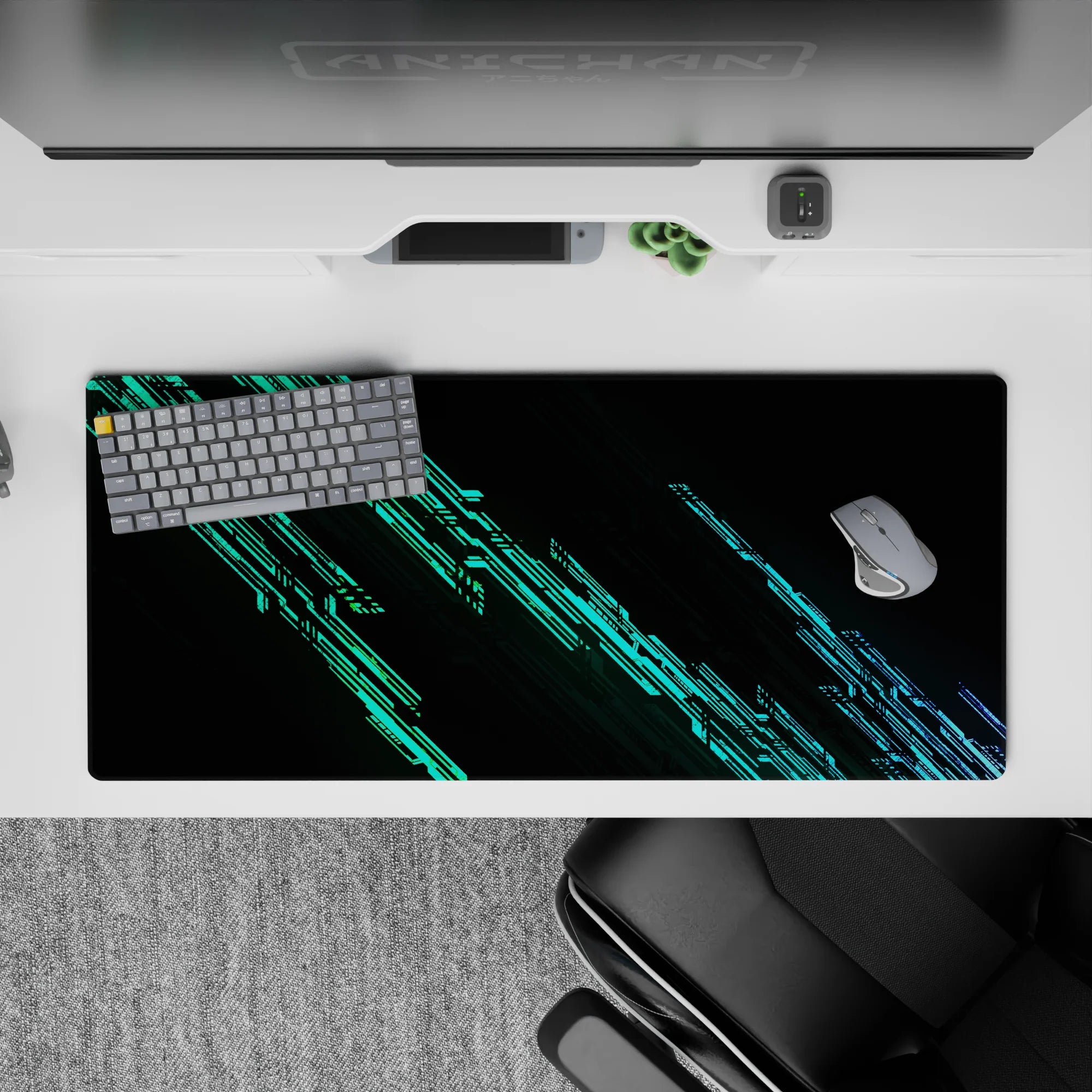 Abstract Deskmat | Mousepad | Deskpad - Neon Data Surge - AniChan