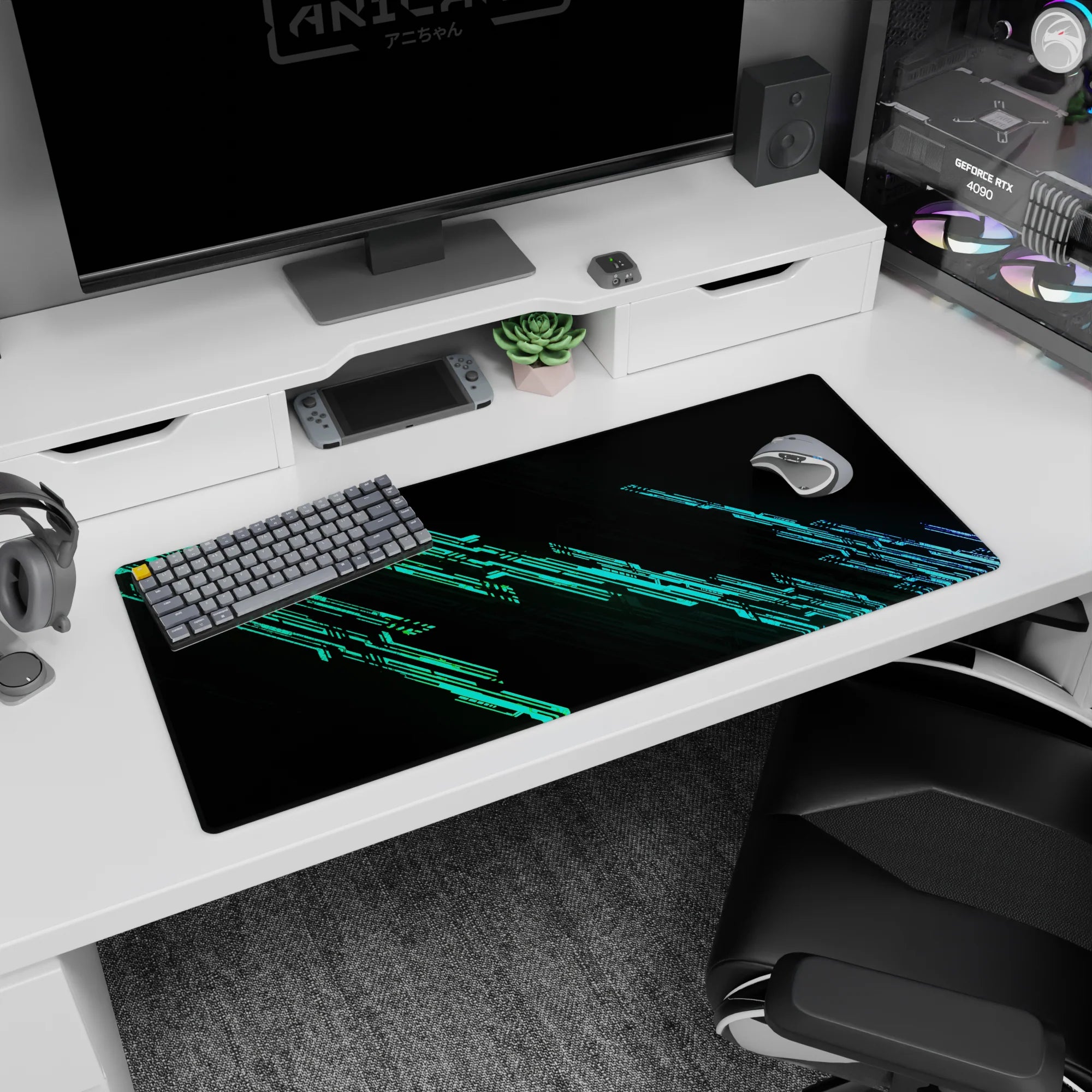 Abstract Deskmat | Mousepad | Deskpad - Neon Data Surge - AniChan