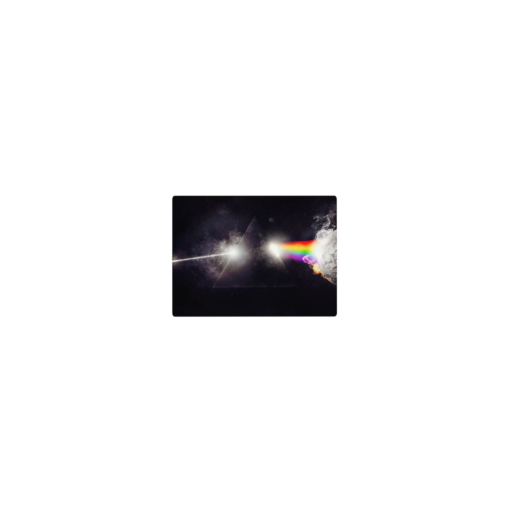 Classic 14x10 inches mouse pad with prism beam, dark triangle, and cracked moon in starry black space.