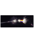 Space prism beam mouse pad 32x12 inches with black starfield, triangle silhouette, and cracked moon.