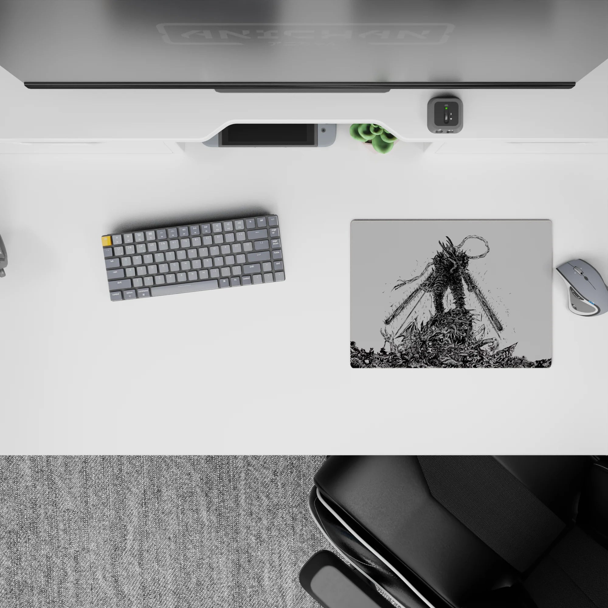 Chainsaw Man anime mouse pad 14x10 inches, features Denji's hybrid form in a black-and-white sketch style, intense design.