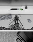 Chainsaw Man anime desk pad 36x16 inches featuring Denji in hybrid form, black-and-white, sketch style, intense and gritty.