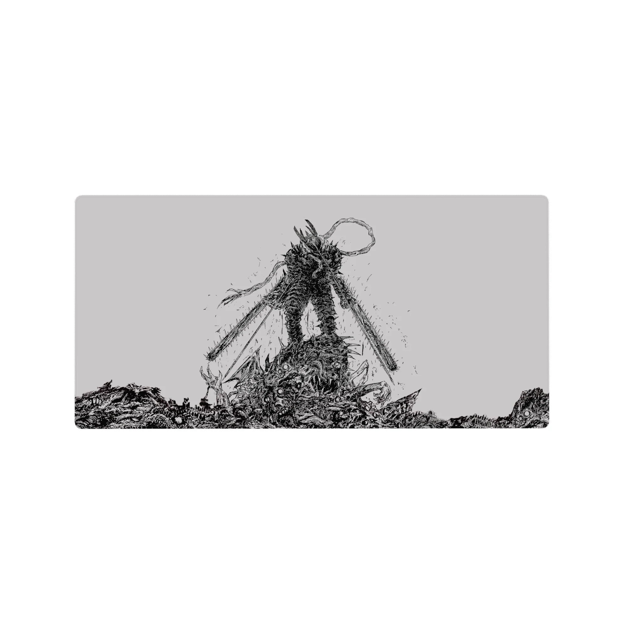 Chainsaw Man anime mouse pad 32x16 inches featuring Denji's hybrid form in a dramatic black-and-white ink style.