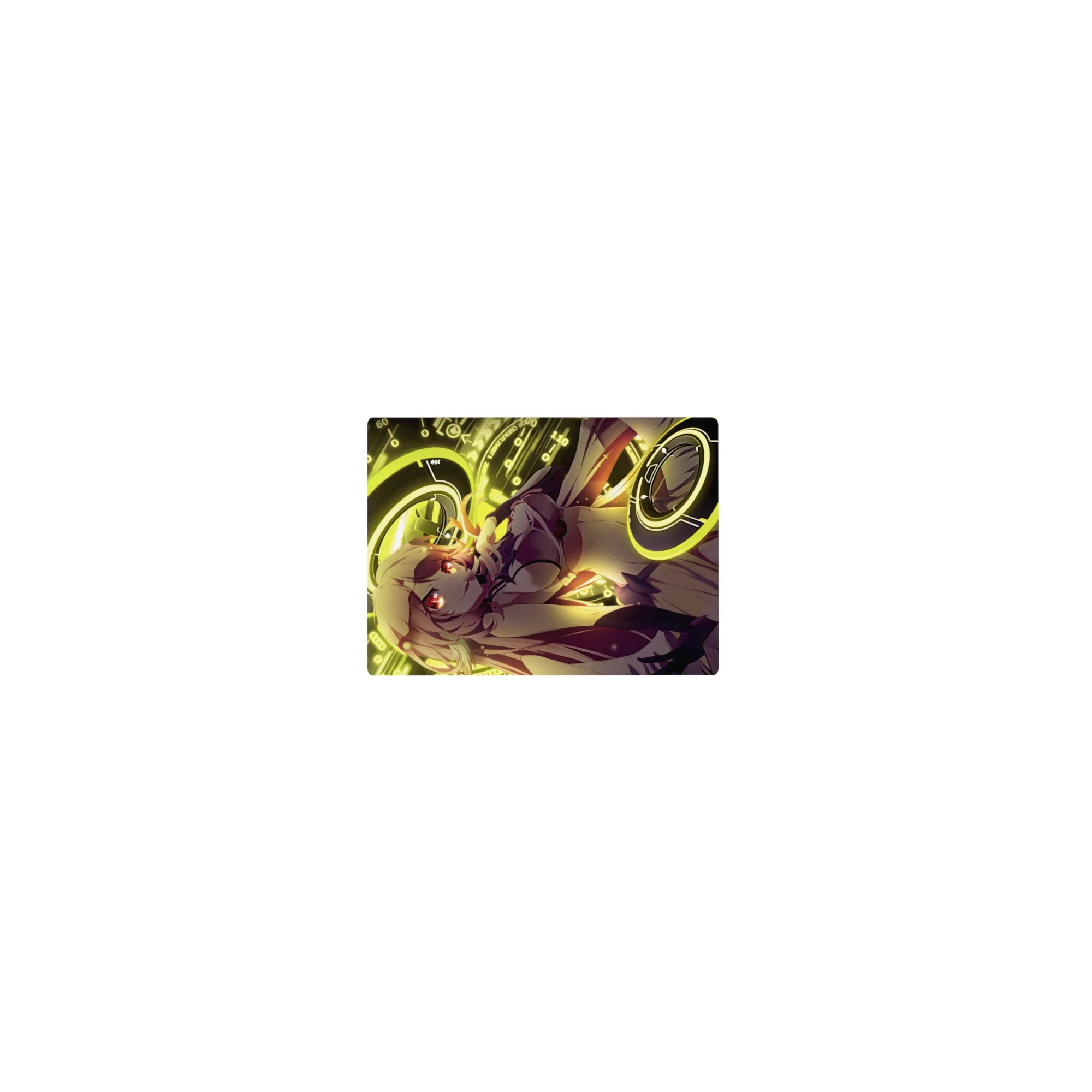 Classic anime girl mouse pad 14x10 inches with neon gold rings, techno numbers, and suit-and-skirt style.