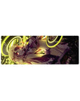 32x12 inches anime girl mouse pad with neon gold rings, suit jacket and pleated skirt, techno numbers backdrop.