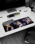 32x12 inches anime mouse pad showing three girls: blonde bunny suit, ribboned brunette, and gothic queen in lace.