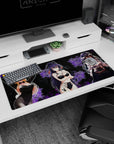 Anime girl desk pad 36x16 inches showing a blonde bunny-suit troublemaker with two stylish gothic companions.