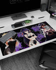 Anime girl desk pad 40x20 inches featuring bunny-suit blonde with two goth-chic friends in lace and ribbons.