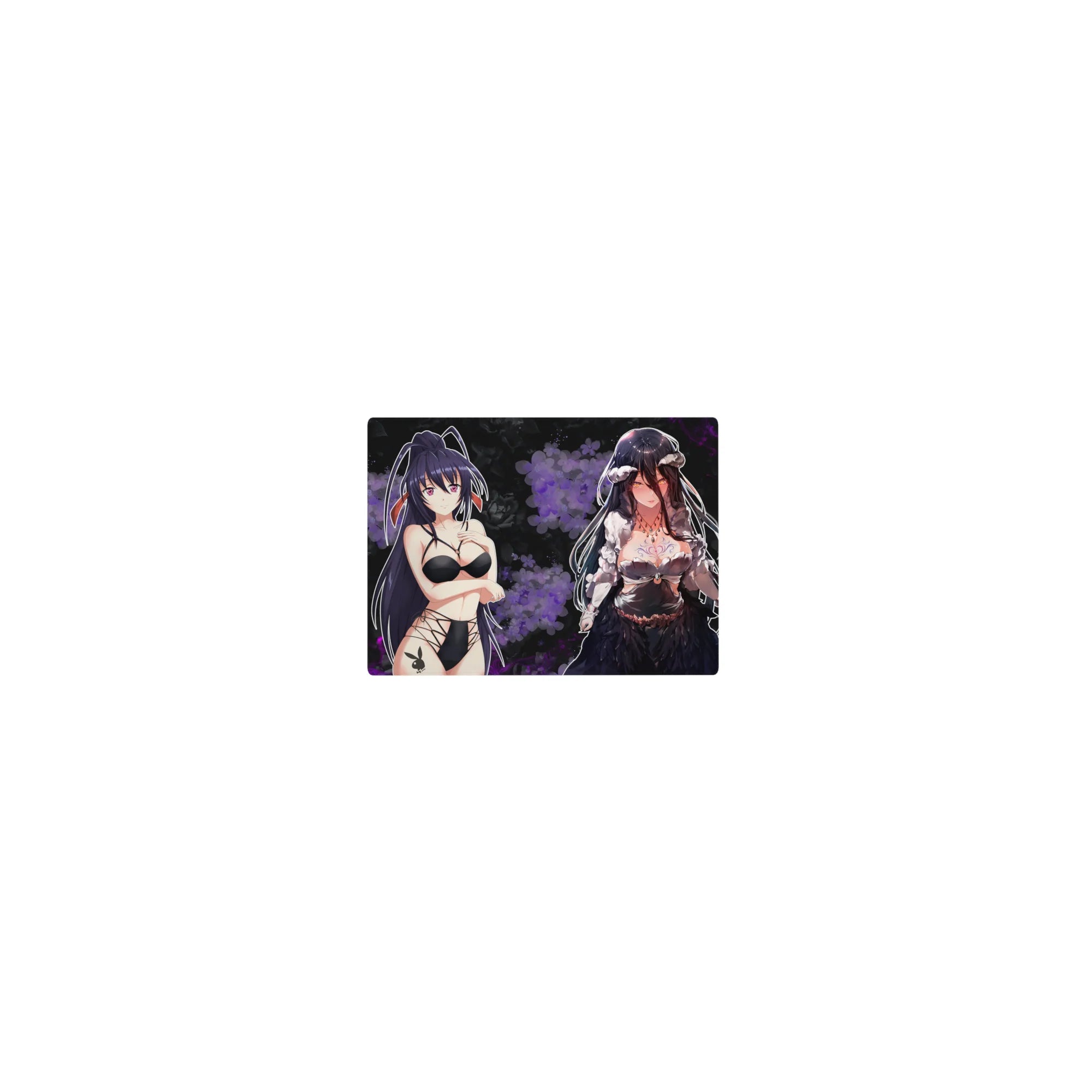 Classic anime girl trio mouse pad 14x10 inches with bunny suit, ribbons, and gothic lace poster-style art.