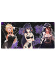 32x16 inches anime girl desk mouse pad with trio in bunny suit, ribbons, and gothic lace on dark backdrop.