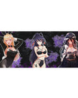 Anime girl desk pad 36x16 inches with trio in bunny suit, ribbons, and gothic lace, poster-style art.