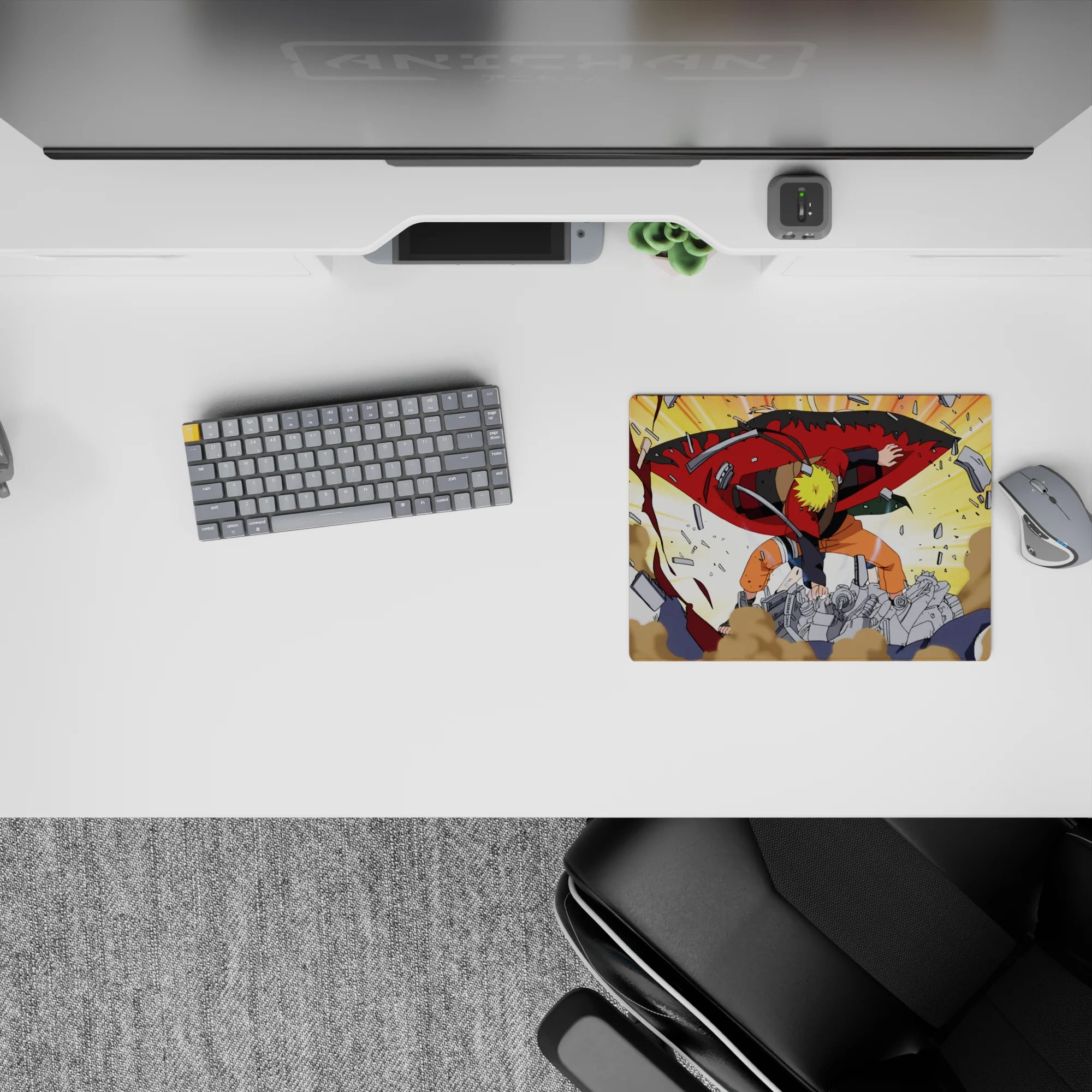 Naruto in Sage Mode slams Pain into the ground on a 14x10 inch mouse pad, featuring vibrant colors and dynamic action.