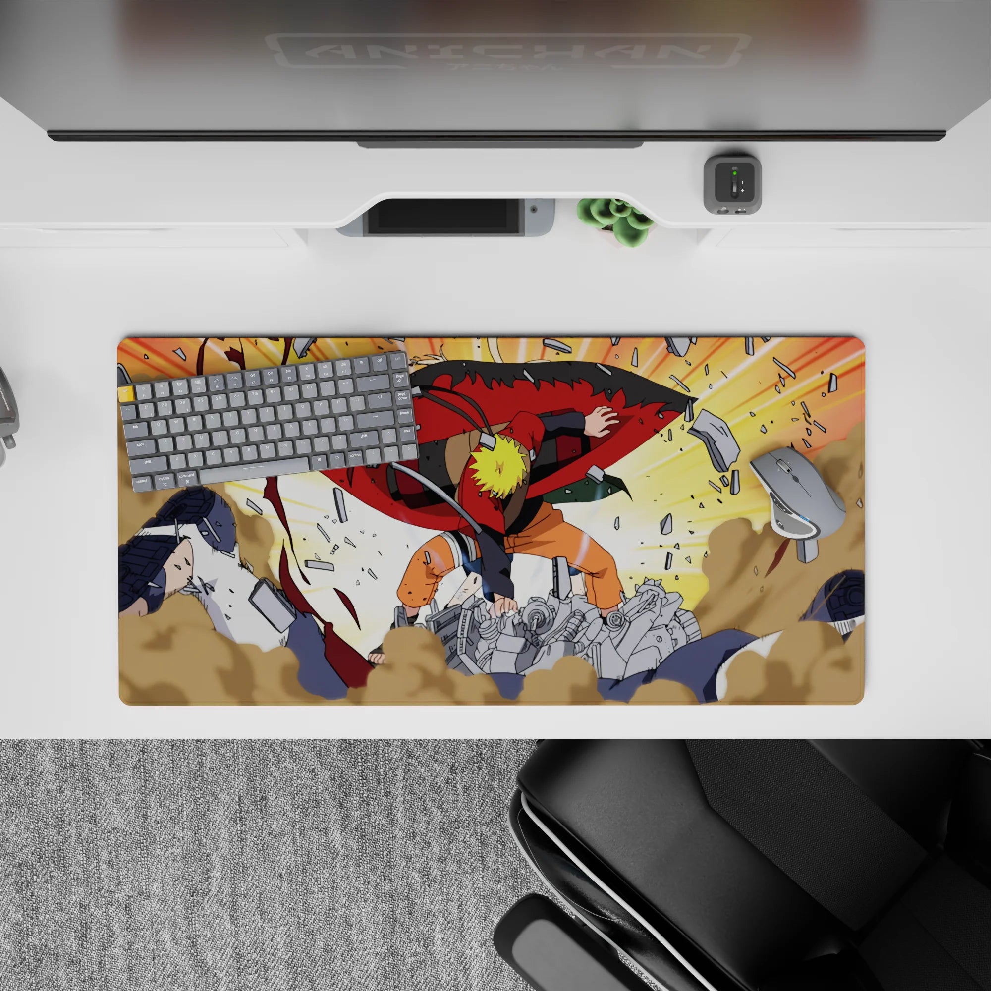 Naruto anime mouse pad 32x16 inches, featuring Naruto in Sage Mode defeating Pain, vibrant colors, dynamic action scene.