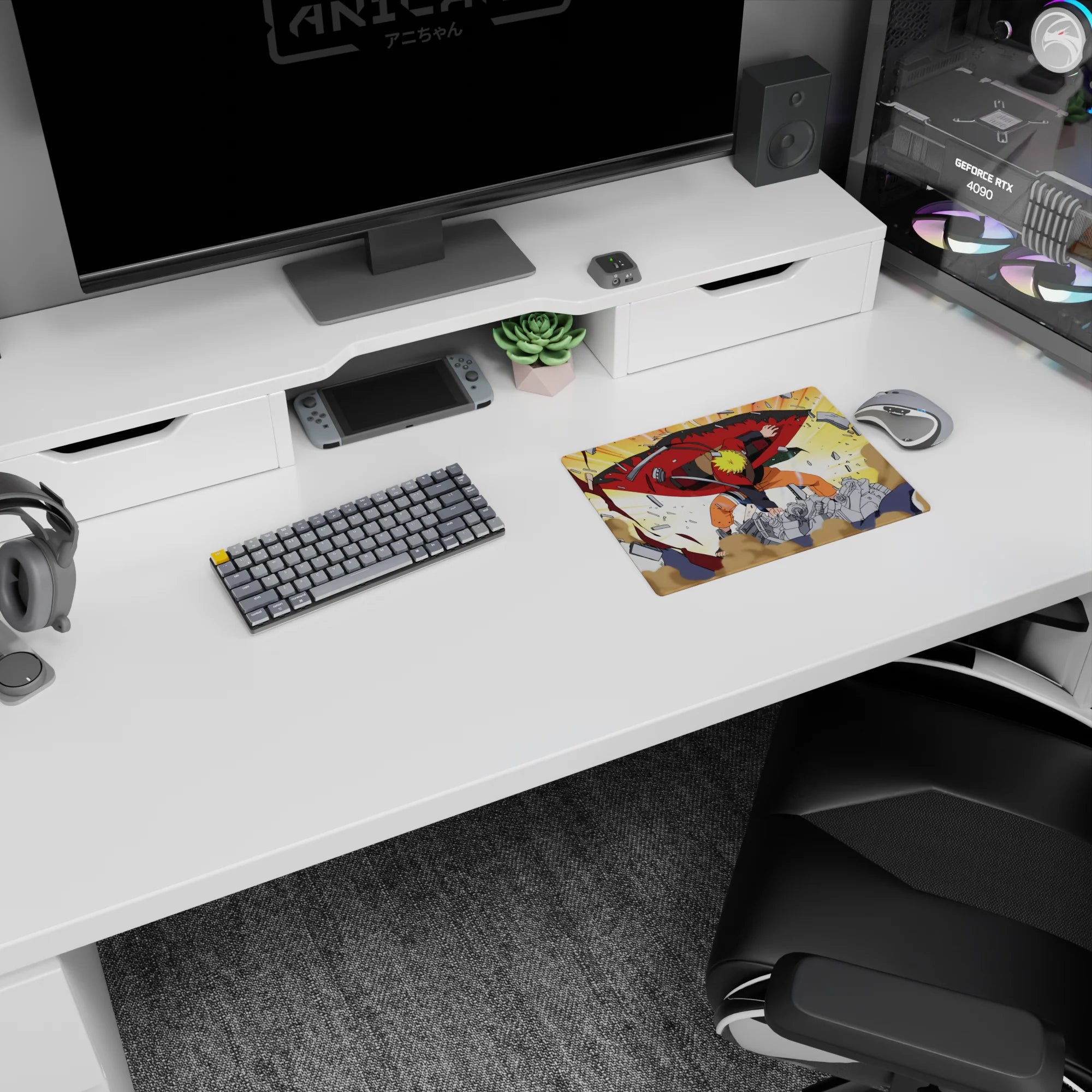 Naruto in Sage Mode defeating Pain, 14x10 inch anime mouse pad, vibrant colors and dynamic motion, ideal for fans.