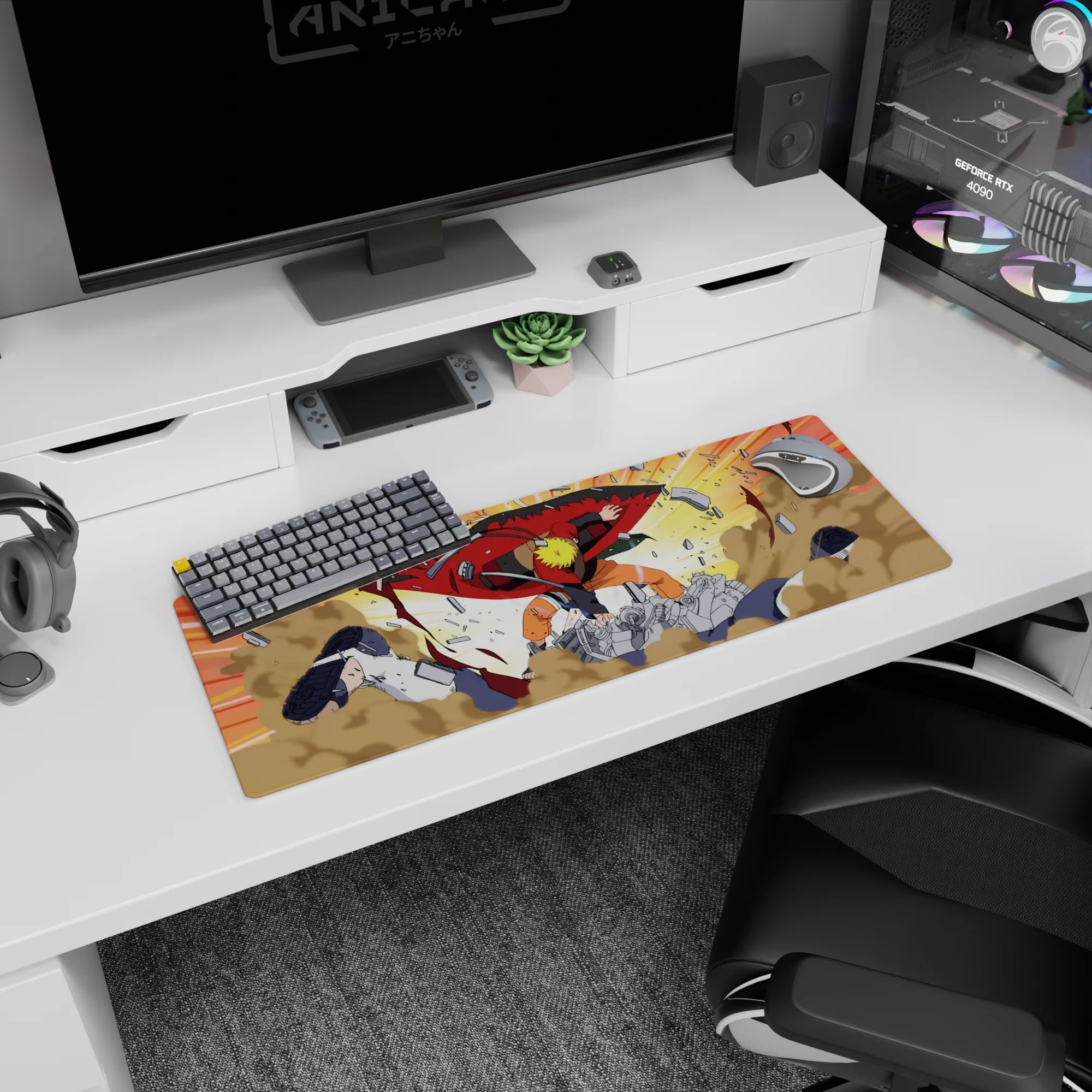 Naruto mouse pad 32x12 inches, features Naruto in Sage Mode defeating Pain, vibrant colors, and dynamic energy.