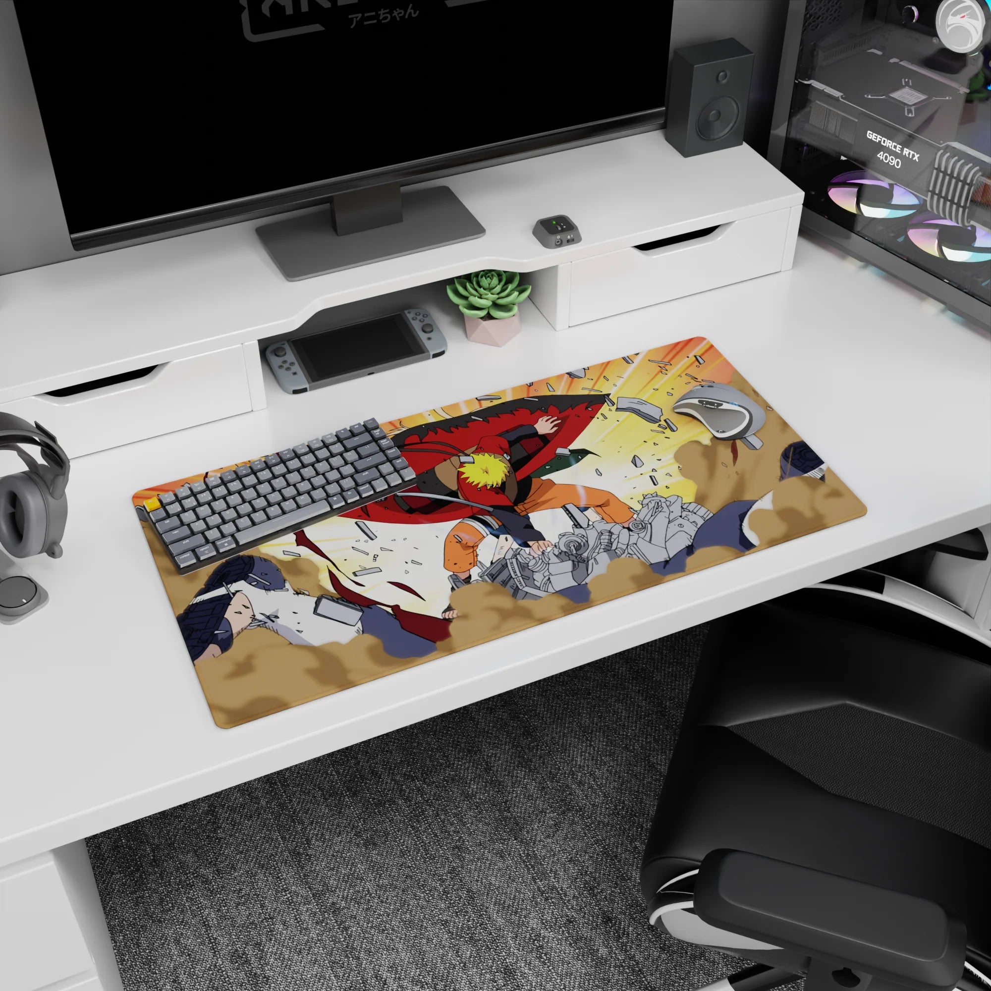Naruto anime mouse pad 32x16 inches featuring Sage Mode Naruto defeating Pain with explosive energy and vivid colors.