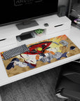 Naruto in Sage Mode slams Pain with explosive energy on a 36x16 inch anime desk pad, vibrant orange and red hues.
