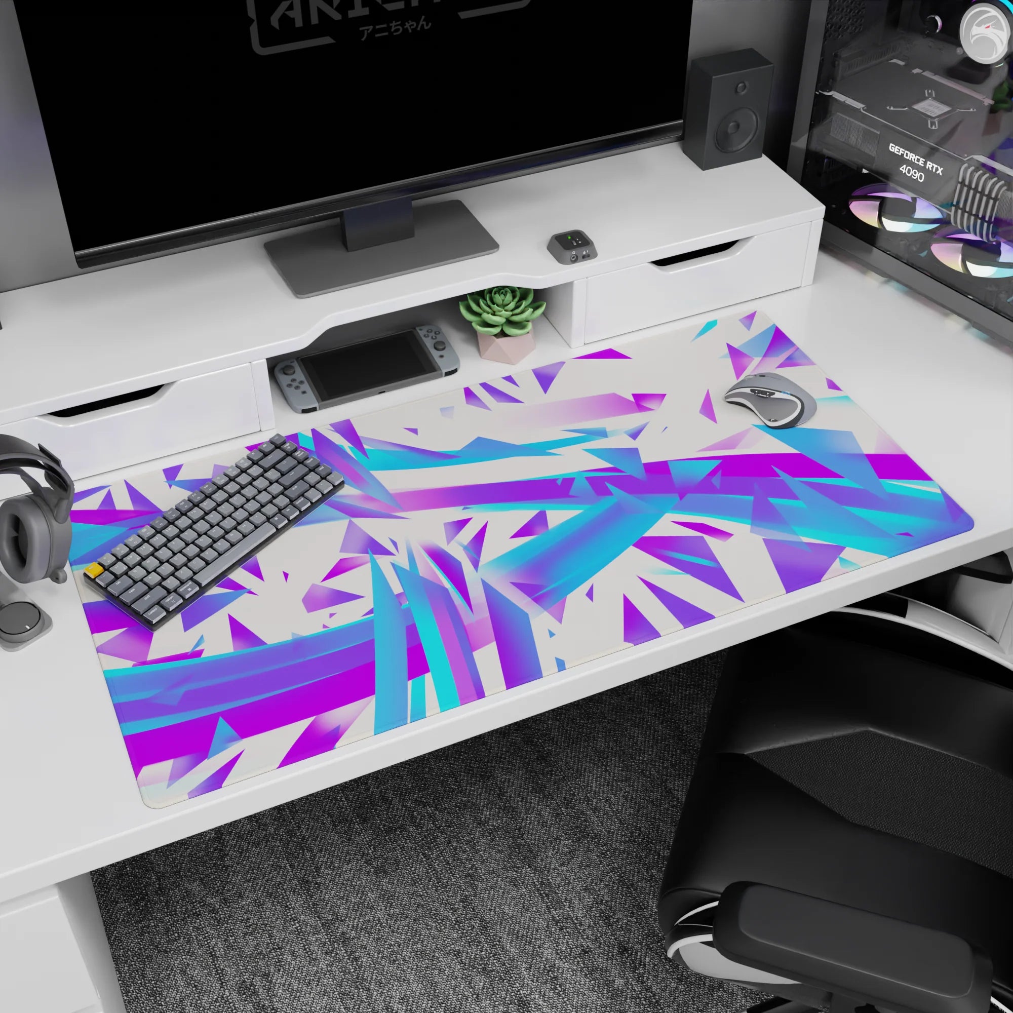 Abstract Deskmat | Mousepad | Deskpad - Electric Shards - AniChan