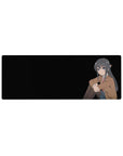 32x12 inches anime girl mouse pad with Mai Sakurajima on a deep black background, clean minimal desk mat.