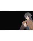 40x20 inches anime girl desk pad with Mai Sakurajima on a deep black background, clean minimal design.