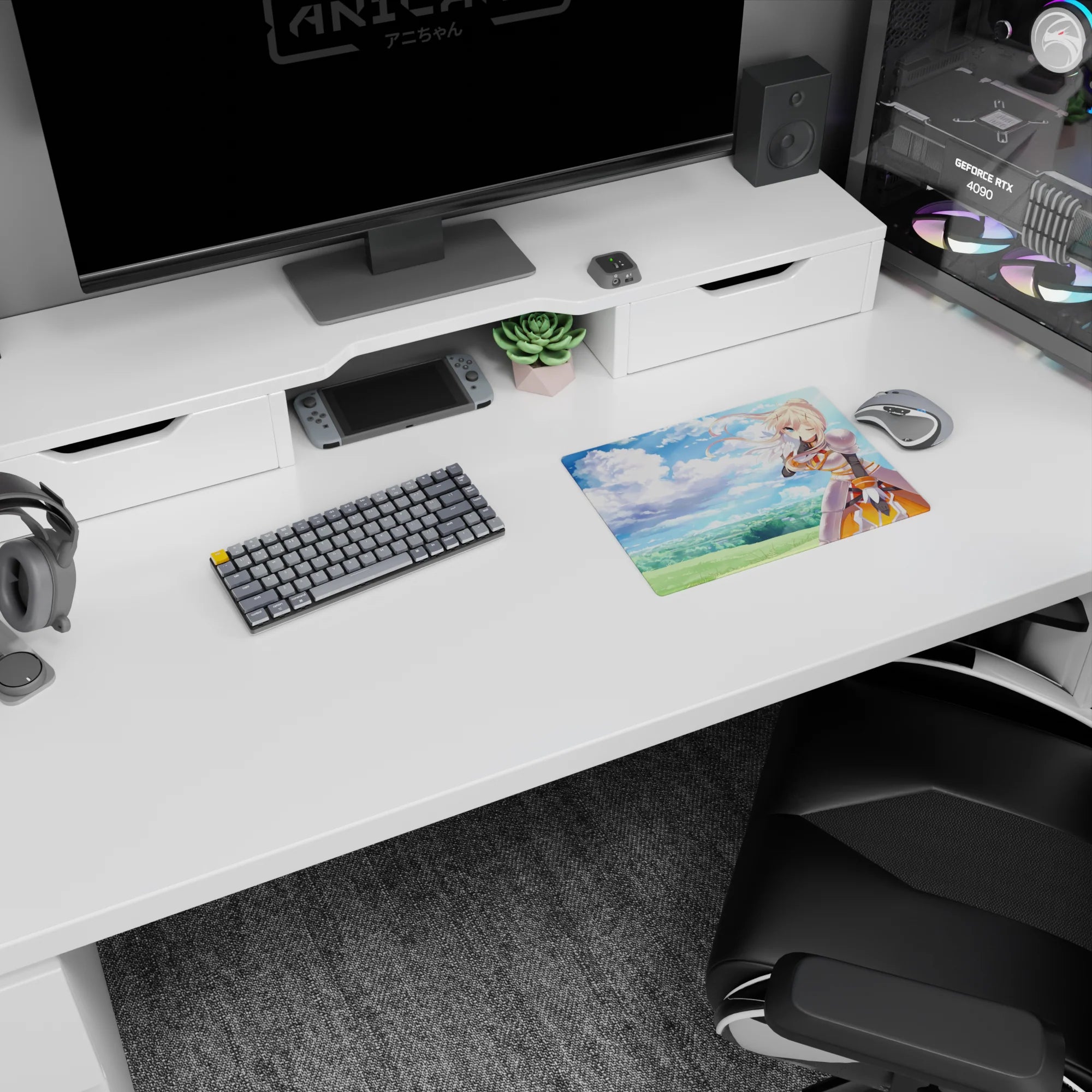 Darkness from Konosuba winks under a dreamy sky on a 14x10 inches anime mouse pad, blending soft clouds and bold armor.