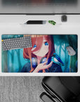 32x16 inches mouse pad in teal forest haze with soft bokeh glow and cozy gamer mood.