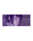 Anime mouse pad featuring Sasuke Uchiha from Naruto, with Mangekyō Sharingan, size 28x12 inches.