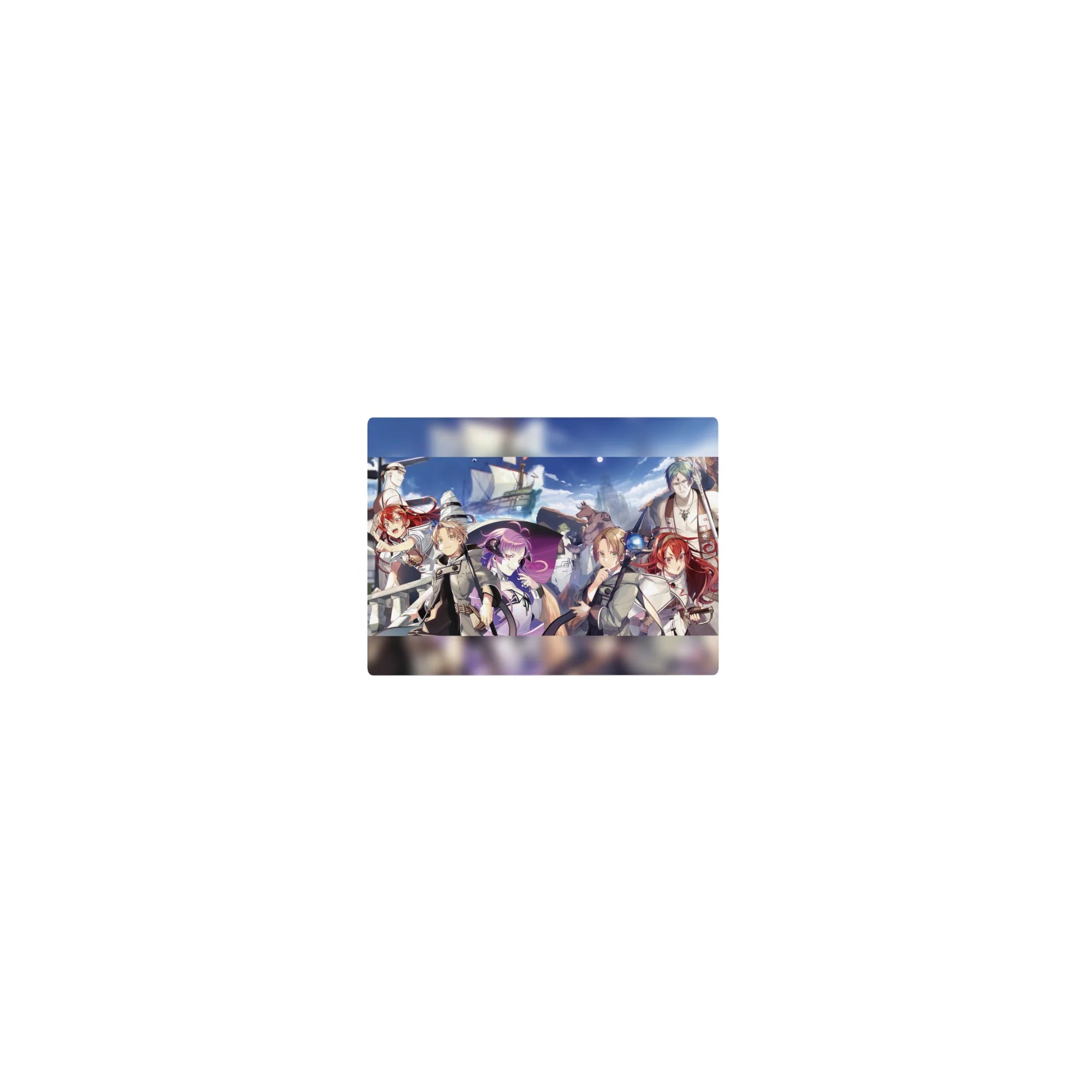 Classic anime mouse pad 14x10 inches with fantasy crew on a ship under blue sky and crisp clouds.