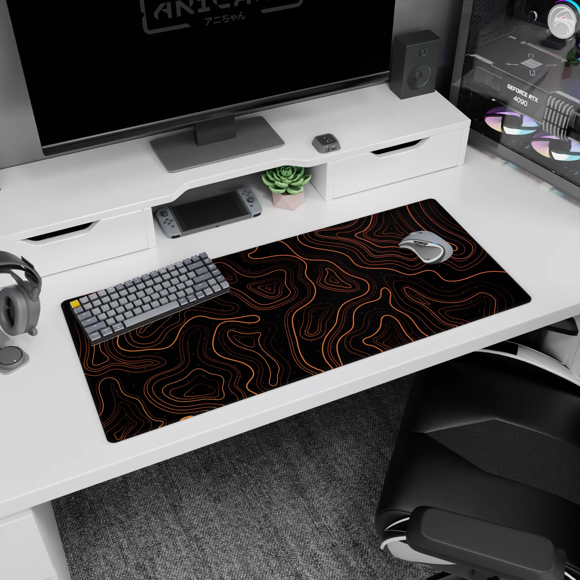 Topographic (Topo) Deskmat | Mousepad | Deskpad - Lava Contours - AniChan