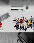 40x20 inches anime desk pad in soft white, red, and blue with a quiet, nostalgic winter mood.
