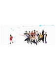 Erased anime mouse pad 32x12 inches with Kayo and friends on a clean white, emotional group design.