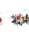 Erased anime desk pad 40x20 inches with Kayo and friends on a clean white, emotional group design.