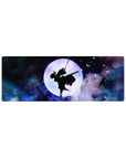 Shinobu silhouette mouse pad, 32x12 inches, features Demon Slayer theme with violet butterflies and cosmic clouds against a glowing moon.