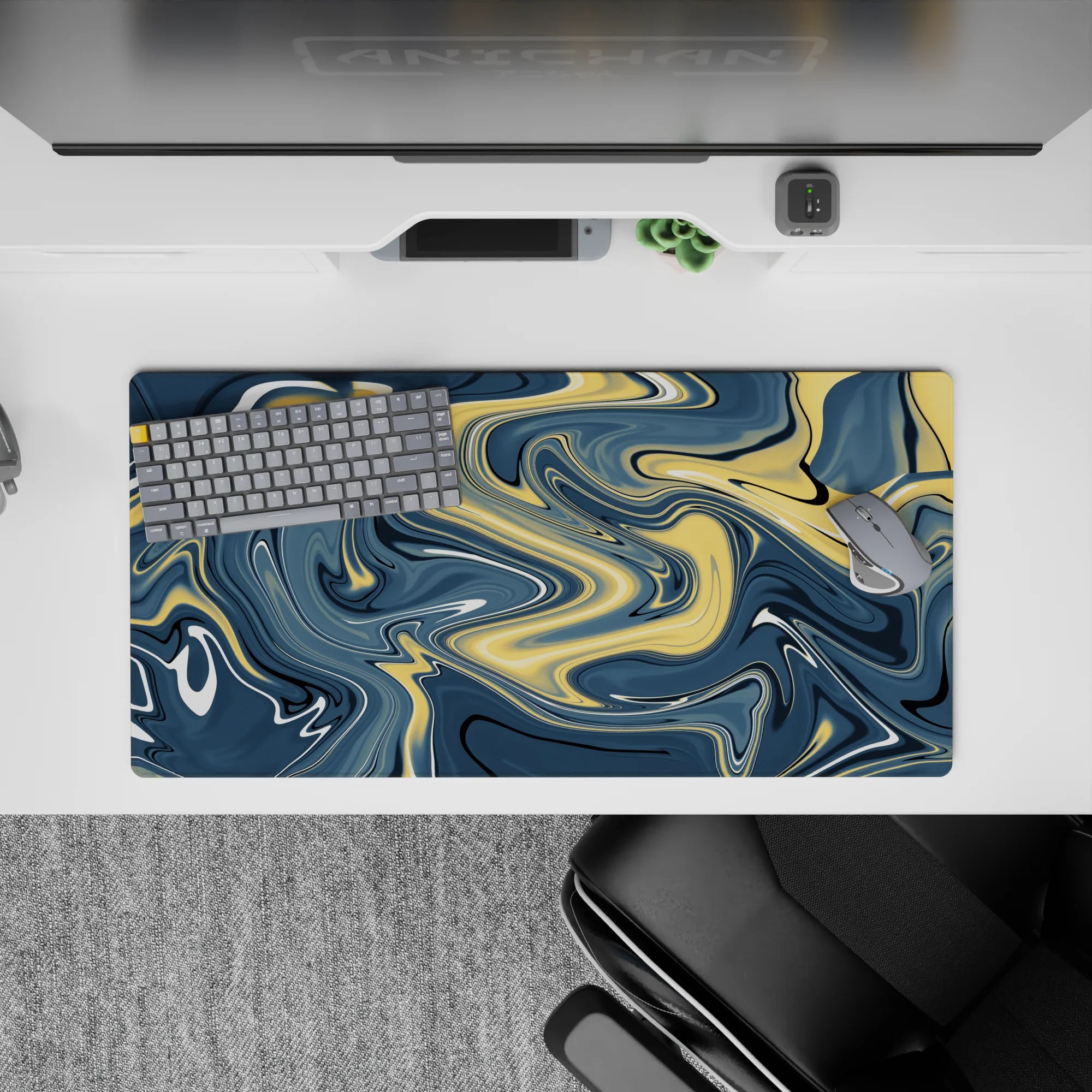 Liquid Abstract Deskmat | Mousepad | Deskpad - Golden Waves - AniChan