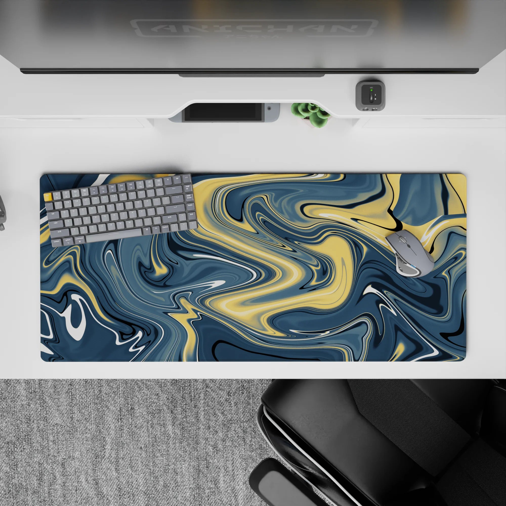 Liquid Abstract Deskmat | Mousepad | Deskpad - Golden Waves - AniChan